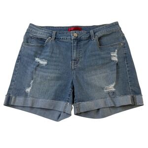Jennifer Lopez JLo Denim Shorts Womens 8 Blue Distressed Cuffed Mid Rise Stretch